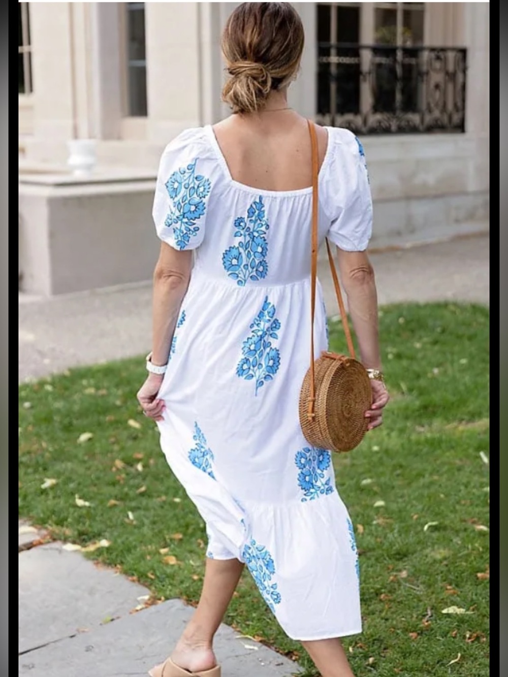 J. Crew size 10 White Midi pocket Dress with Blue Floral print